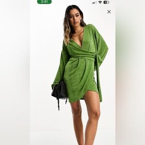 ASOS Green Long Sleeve Mini Wrap Dress Size 4 NWT